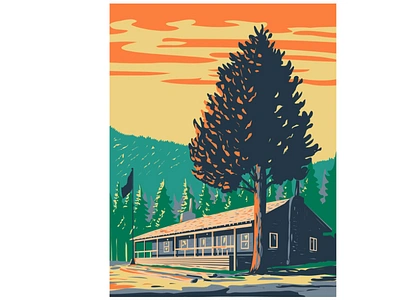 Roosevelt Lodge Cabins Located Yellowstone National Park WPA Art remote retro