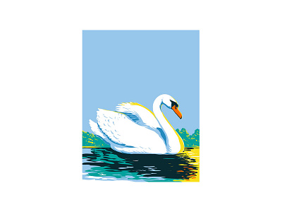 Mute Swan or Cygnus Olor Swimming in Lake Viewed from Side WPA retro