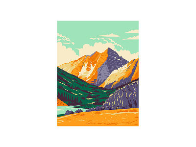 Maroon Bells in the Elk Mountains WPA Poster Art rocky mountain