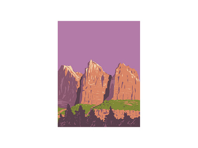 The Three Patriarchs in Zion National Park Utah WPA Art Poster art deco cliff mountain navajo sandstone public recreation area springdale state park three patriarchs utah wpa zion canyon zion national park