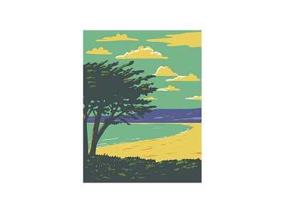 Carmel Beach in Monterey County California WPA Poster Art