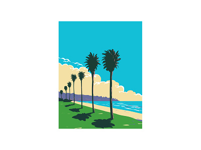 La Jolla Shores Beach in San Diego California WPA Poster Art breakwater california la jolla la jolla shores beach ocean pacific ocean san diego sea surf surf beach waves wpa