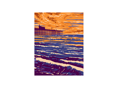 Pismo Beach Pier in Pismo Beach California WPA Poster Art breakwater california cove pacific ocean pier plaza pismo beach pismo beach pier southern california surf surf beach surfspot wpa