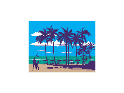 Waikiki Beach in Honolulu Hawaii WPA Poster Art duke kahanamoku fort derussy honolulu leahi oahu prince kuhio queen kapiolani royal hawaiian san souci waikiki waikiki beach wpa