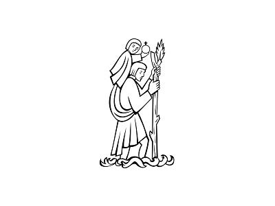 Saint Christopher Carrying the Christ Child Medieval Line Art boy carrying child christ child line art man medieval palm leaf religious saint christopher st christopher staff