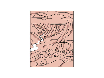 Grand Canyon and the Colorado River in Arizona Mono Line Art arizona canyon colorado river grand canyon line art line drawing mono line monoline national park tourist attraction united states usa