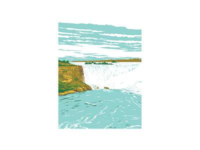Horseshoe Falls in Niagara Falls Ontario Canada WPA Poster Art