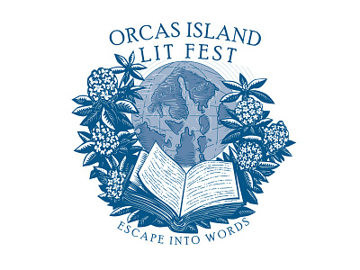 Orcas Island Lit Fest book flower orcas island plant rhododendron woodcut world map
