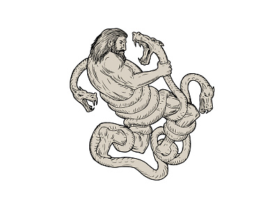 Hercules Fighting Lernaean Hydra Drawing drawing fighting hand sketch heracles hercules hydra hydra of lerna illustration lernaean hydra sea monster serpentine water monster