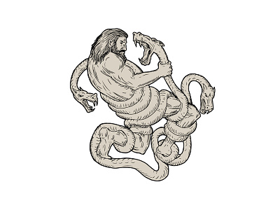 Hercules Fighting  Lernaean Hydra  Drawing