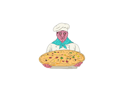 Zombie Chef Holding Pizza Pie Grime Art