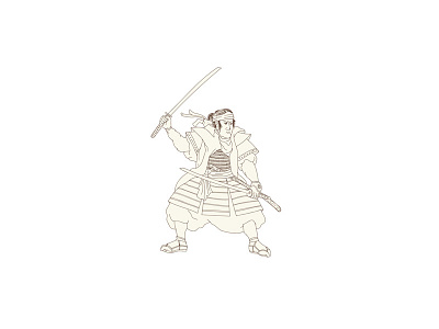 Samurai Warrior Katana Fight Stance Woodblock