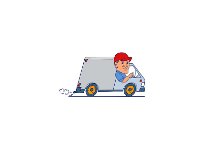 Delivery Man Driving Truck Van Cartoon cartoon courier delivery delivery guy delivery man driver driving man truck