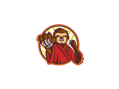 Sloth Fighter Self Defense Circle Mascot fighter fighting icon karate martial arts mascot megalonychidae punching self defense sloth