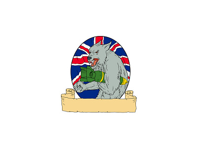 Grey Wolf Holding Bomb Union Jack Drawing bomb british drawing flag grey wolf holding iincendiary bomb military union jack wolf