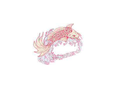 Nishikigoi Koi Jumping Waves Drawing