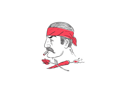 Mexican Guy Cigar Hot Chili Rose Drawing bandana cigar crossed drawing guy head band hot chili mexican smoking