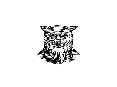 Hipster Owl Suit Woodcut
