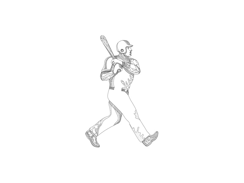 Baseball Player, Hitter Swinging With Bat, Continuous Line Drawing