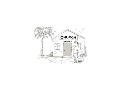 Samoan Boy Stand By Church Cartoon
