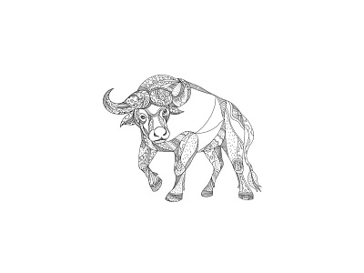 African Buffalo Charging Doodle african buffalo bovine buffalo bull cape buffalo cow doodle syncerus caffer wildlife