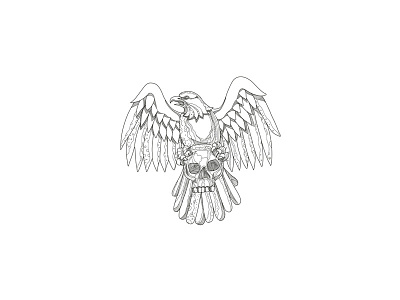 American Eagle Clutching Skull Doodle american eagle bald eagle bird clutching doodle eagle raptor skull spread swooping wing