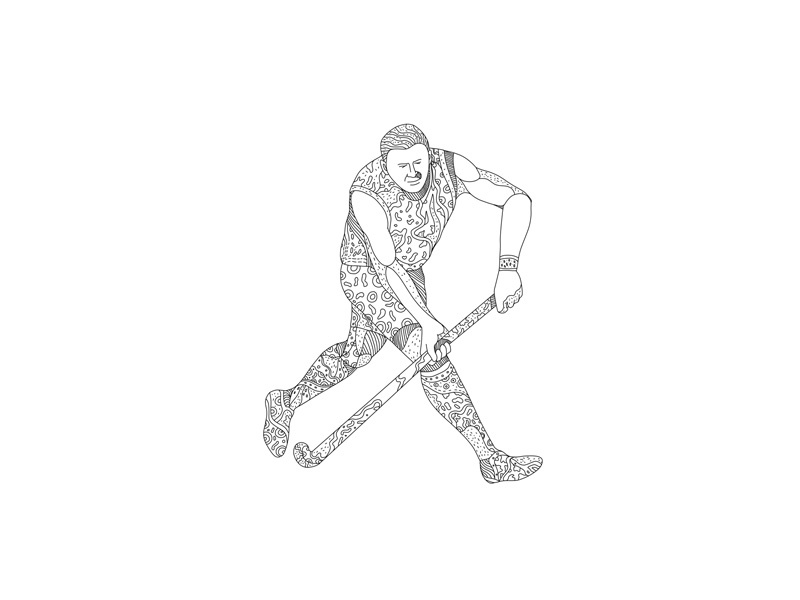 Field Hockey Player Doodle male attacking running stick hockey stick sport team player hockey field hockey doodle