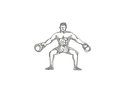 Fitness Athlete Lifting Kettlebell Doodle Art