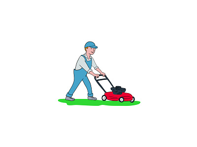 Gardener Mowing Lawn Cartoon caretaker cartoon gardener groundsman lawn lawn mower lawnmower male man mow mowing