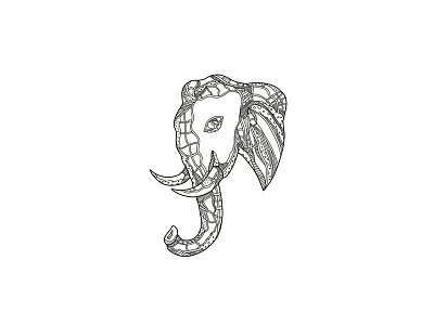 Bull Elephant Head Doodle Art african african elephant bull elephant doodle elephant elephantidae head pachyderm trunk tusk