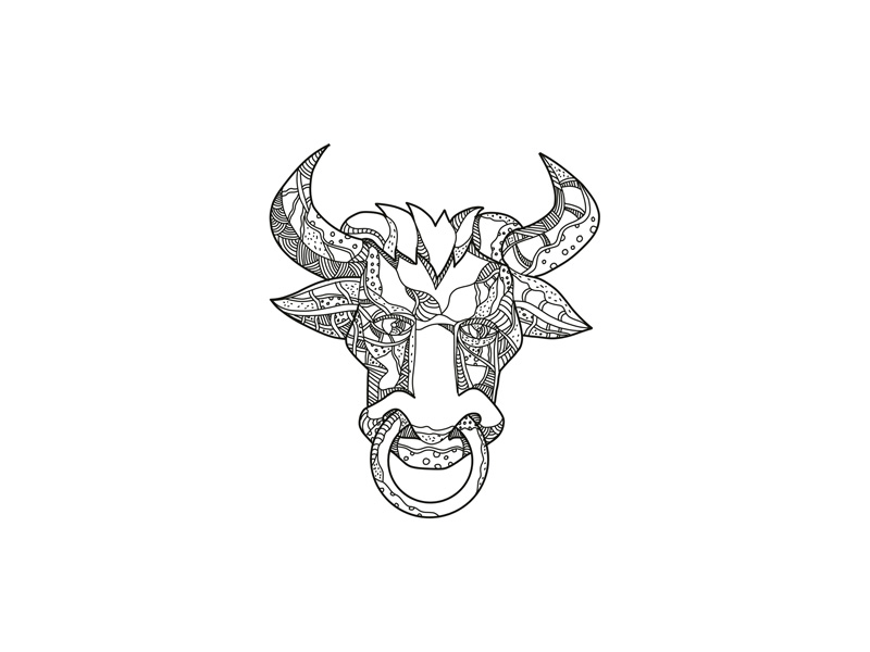 Vector illustration of bull head with ornament:: tasmeemME.com