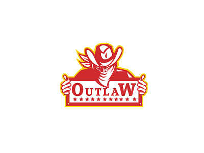 Outlaw Holding Sign Retro bandana bandit covering cowboy face holding gang ganster highwayman outlaw retro robber sign