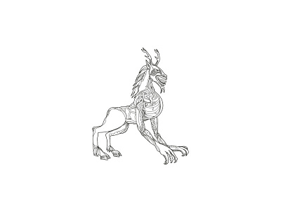 Wendigo Crouching Doodle Art algonquian folklore cannibal doodle evil spirit monster mythical supernatural creature wendigo windigo