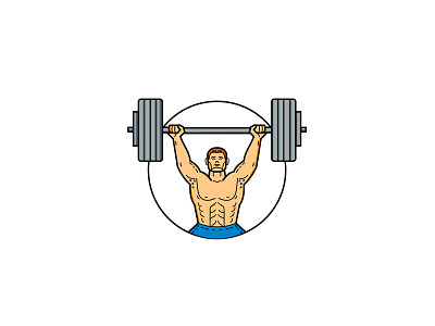 Weightlifter Lifting Barbell Mono Line Art