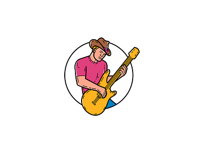 Cowboy Rocker Guitarist Mono Line Art