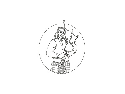Scottish Bagpiper Doodle Art