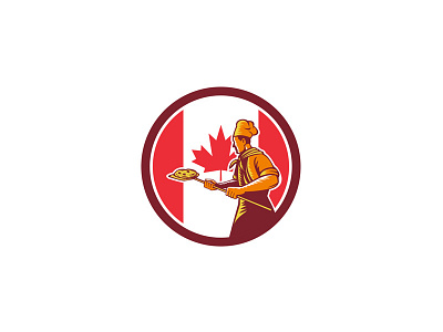 Canadian Pizza Baker Canada Flag Icon baker canadian chef cook food worker holding icon pizza pizza baker tradesman worker