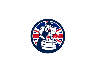 British Laundry Union Jack Flag Icon basin british cleaner housewife icon launderer laundromat laundry vintage washing woman worker