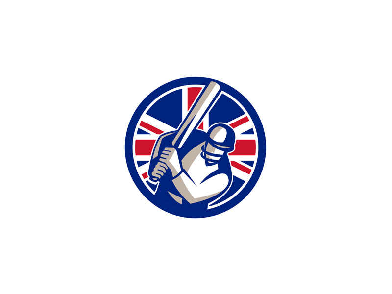 British Cricket Batsman Batting Union Jack Flag Icon By