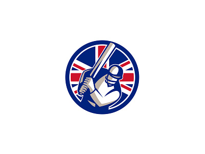 British Cricket Batsman Batting Union Jack Flag Icon