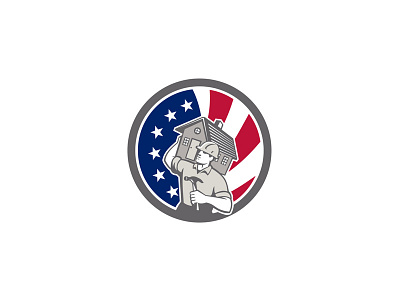 American Building Contractor USA Flag Icon american builder building contractor carpenter carrying contractor handyman house icon residential