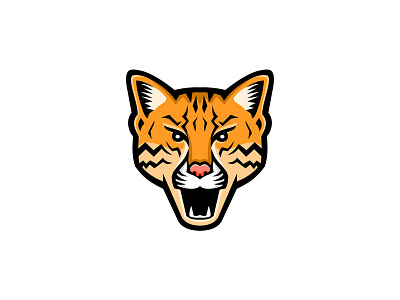 Ocelot Head Front Mascot aggressive angry animal cat feline head icon leopardus pardalis mascot ocelot pet wild cat
