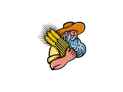 Wheat Grain Farmer With Beard Mascot agriculture beard farmer grain farmer intensive crop farming mascot organic farmer wheat wheat farmer