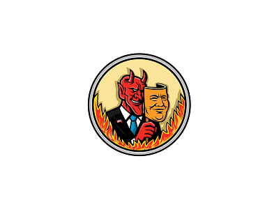 Demon Holding Mask With Flames Mascot american businessman business suit businessman demon devil icon mascot mask satan