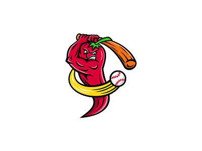 Red Chili Pepper Baseball Mascot baseball baseball player batting chili chili pepper chilli mascot nahuati chilli red chili pepper