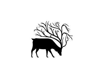 Deer With Tree Antlers Mascot antlers black branches buck deer grazing head icon mascot retro sign silhouette stag tree tree like