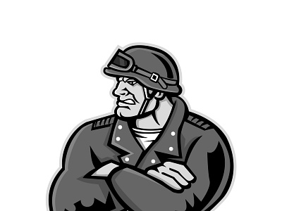 Biker Arms Crossed Mascot arms crossed biker gang member helmet mascot motorcycle club motorcyclist rider vintage helmet