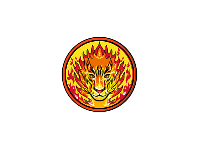 Flaming Tiger Head Icon big cat cat circle cougar feline fiery fire flames flaming head icon lion retro sign tiger