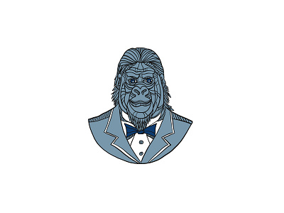 Gorilla Tuxedo Jacket Monoline Color ape coat and tie elegant gorilla line drawing monkey mono line mono weight monoline primate suit tuxedo