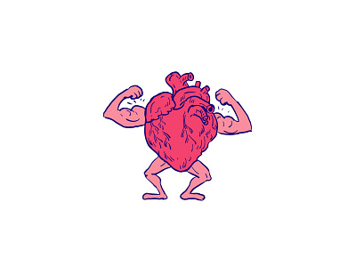 Healthy Heart Flexing Muscle Drawing